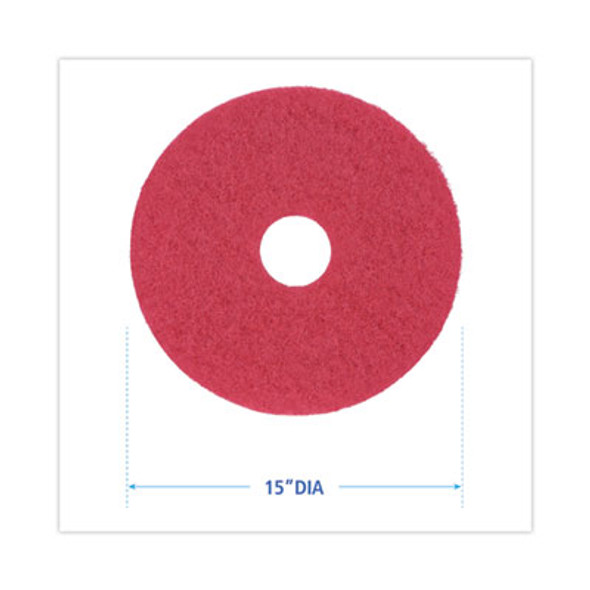 Buffing Floor Pads, 15" Diameter, Red, 5/Carton