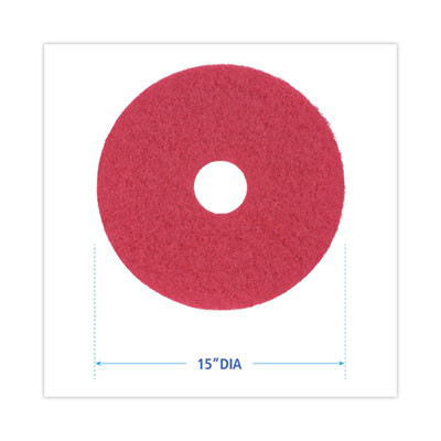 Buffing Floor Pads, 15" Diameter, Red, 5/Carton