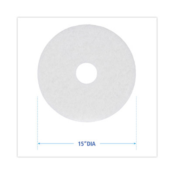 Polishing Floor Pads, 15" Diameter, White, 5/Carton