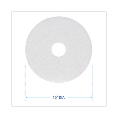 Polishing Floor Pads, 15" Diameter, White, 5/Carton
