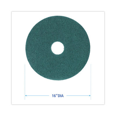 Heavy-Duty Scrubbing Floor Pads, 16" Diameter, Green, 5/Carton