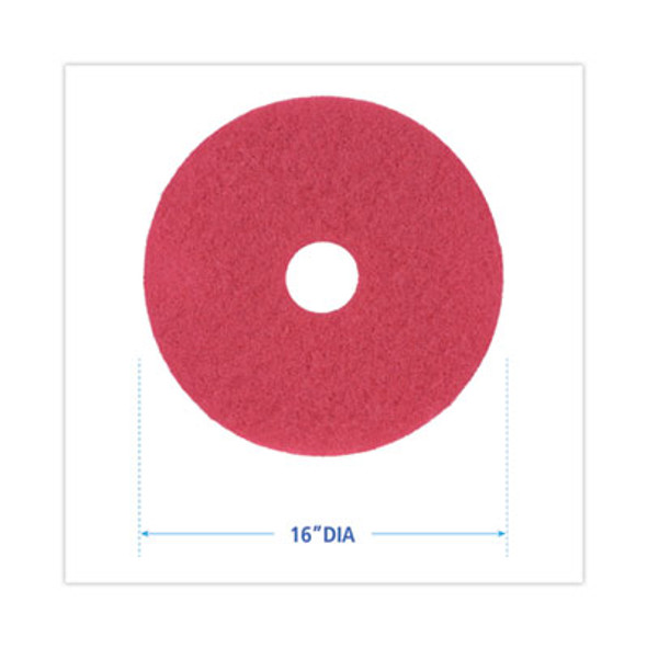 Buffing Floor Pads, 16" Diameter, Red, 5/Carton