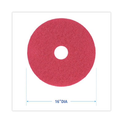Buffing Floor Pads, 16" Diameter, Red, 5/Carton