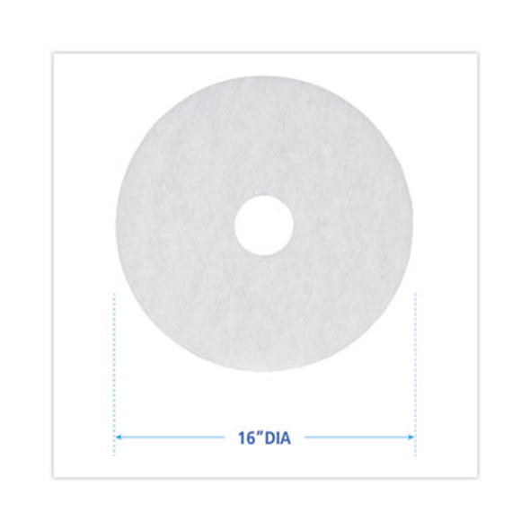 Polishing Floor Pads, 16" Diameter, White, 5/Carton
