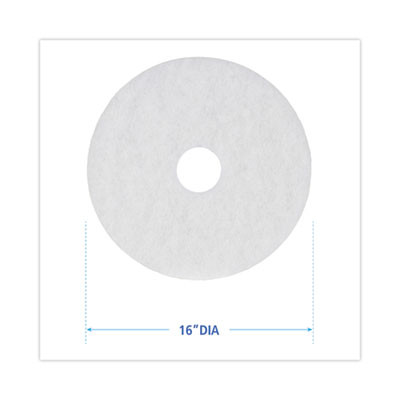 Polishing Floor Pads, 16" Diameter, White, 5/Carton