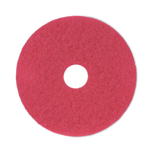 Buffing Floor Pads, 17" Diameter, Red, 5/Carton