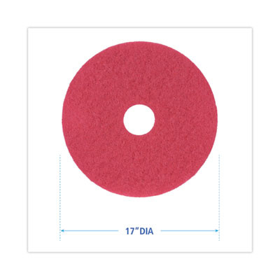 Buffing Floor Pads, 17" Diameter, Red, 5/Carton