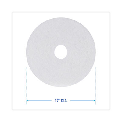 Polishing Floor Pads, 17" Diameter, White, 5/Carton