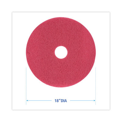 Buffing Floor Pads, 18" Diameter, Red, 5/Carton