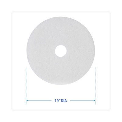 Polishing Floor Pads, 19" Diameter, White, 5/Carton