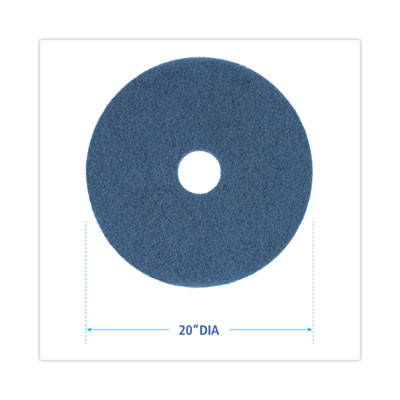 Scrubbing Floor Pads, 20" Diameter, Blue, 5/Carton