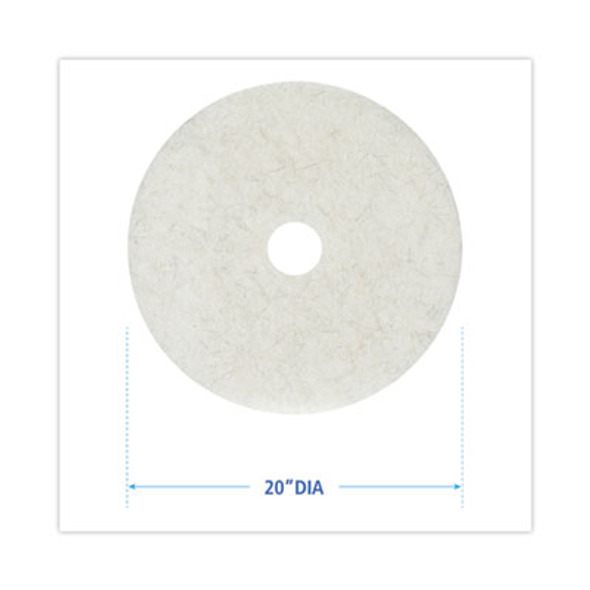 Natural Burnishing Floor Pads, 20" Diameter, White, 5/Carton