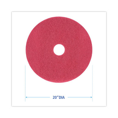 Buffing Floor Pads, 20" Diameter, Red, 5/Carton
