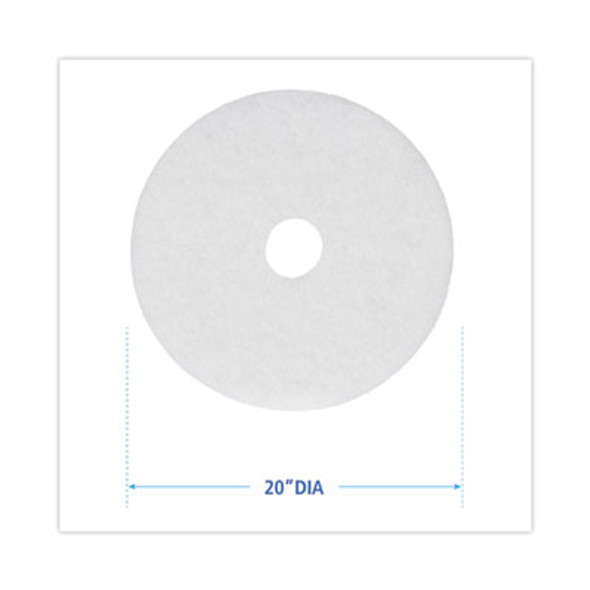 Polishing Floor Pads, 20" Diameter, White, 5/Carton