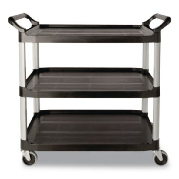 Xtra Utility Cart With Open Sides, Plastic, 3 Shelves, 300 Lb Capacity, 40.63" x 20" x 37.81", Black