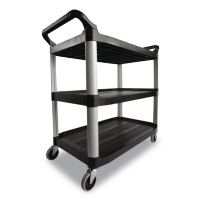 Xtra Utility Cart With Open Sides, Plastic, 3 Shelves, 300 Lb Capacity, 40.63" x 20" x 37.81", Black