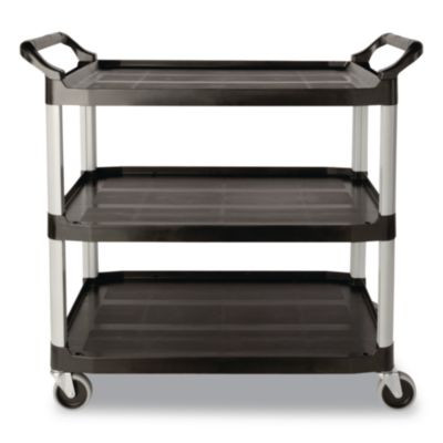 Xtra Utility Cart With Open Sides, Plastic, 3 Shelves, 300 Lb Capacity, 40.63" x 20" x 37.81", Black