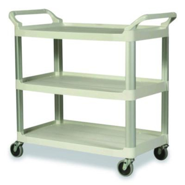 Xtra Utility Cart With Open Sides, Plastic, 3 Shelves, 300 Lb Capacity, 40.63" x 20" x 37.81", Off-White