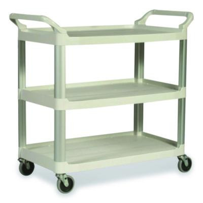 Xtra Utility Cart With Open Sides, Plastic, 3 Shelves, 300 Lb Capacity, 40.63" x 20" x 37.81", Off-White