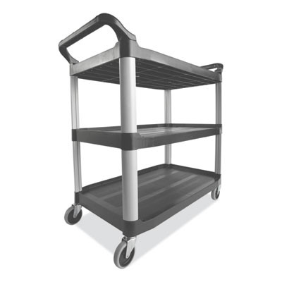Xtra Utility Cart With Open Sides, Plastic, 3 Shelves, 300 Lb Capacity, 20" x 40.63" x 37.8", Gray