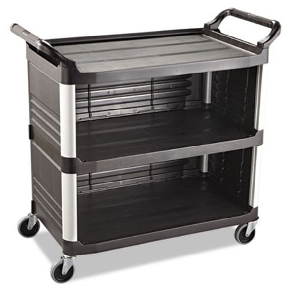 Xtra Utility Cart With Enclosed Sides And Back, Plastic, 3 Shelves, 300 Lb Capacity, 20" x 40.63" x 37.8", Black