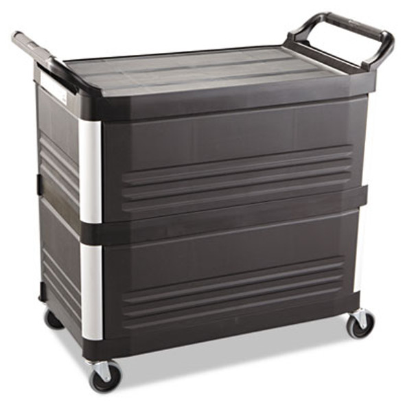 Xtra Utility Cart With Enclosed Sides And Back, Plastic, 3 Shelves, 300 Lb Capacity, 20" x 40.63" x 37.8", Black