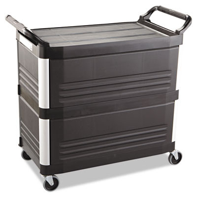 Xtra Utility Cart With Enclosed Sides And Back, Plastic, 3 Shelves, 300 Lb Capacity, 20" x 40.63" x 37.8", Black