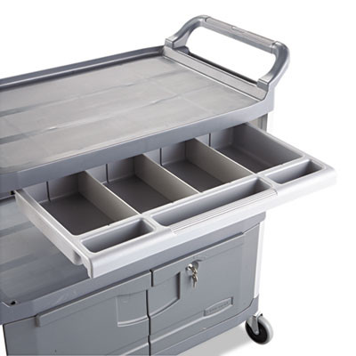 Xtra Instrument Cart With Locking Storage Area, Plastic, 3 Shelves, 300 Lb Capacity, 20" x 40.63" x 37.8", Gray