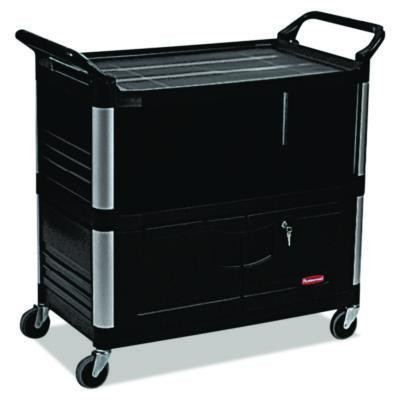 Xtra Equipment Cart, Plastic, 3 Shelves, 300 Lb Capacity, 20.75" x 40.63" x 37.8", Black