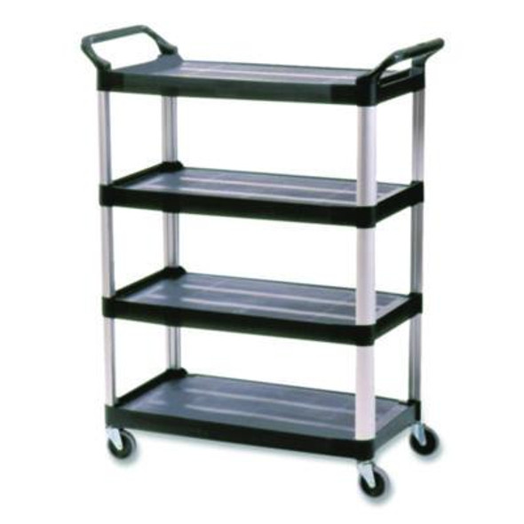 Xtra Utility Cart With Open Sides, Plastic, 4 Shelves, 400 Lb Capacity, 40.63" x 20" x 51", Black