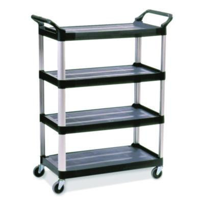 Xtra Utility Cart With Open Sides, Plastic, 4 Shelves, 400 Lb Capacity, 40.63" x 20" x 51", Black