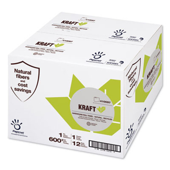 Kraft Tech Hardwound Roll Towel, Kraft, 1-Ply, 7.8" x 600 Ft, Brown, 12 Rolls/Carton