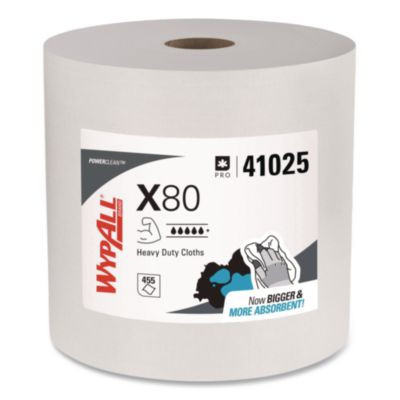 Power Clean X80 Heavy Duty Cloths, Jumbo Roll, 12.4 x 12.2, White, 455/Roll