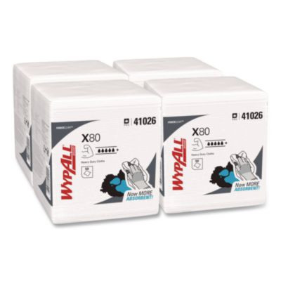 Power Clean X80 Heavy Duty Cloths, 1/4 Fold, 12.5 x 12, White, 50/Box, 4 Boxes/Carton