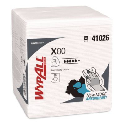 Power Clean X80 Heavy Duty Cloths, 1/4 Fold, 12.5 x 12, White, 50/Box, 4 Boxes/Carton