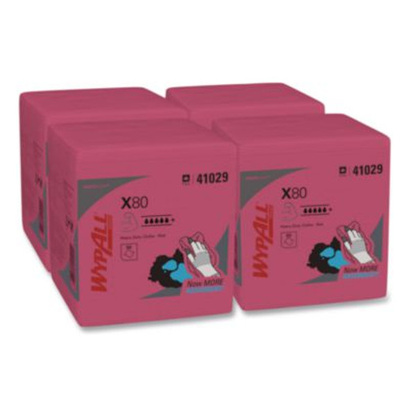 Power Clean X80 Heavy Duty Cloths, 12.5 x 12, Red, 50/Box, 4 Boxes/Carton