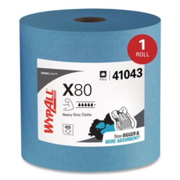 Power Clean X80 Heavy Duty Cloths, Jumbo Roll, 12.4 x 12.2, Blue, 455/Roll