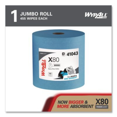Power Clean X80 Heavy Duty Cloths, Jumbo Roll, 12.4 x 12.2, Blue, 455/Roll