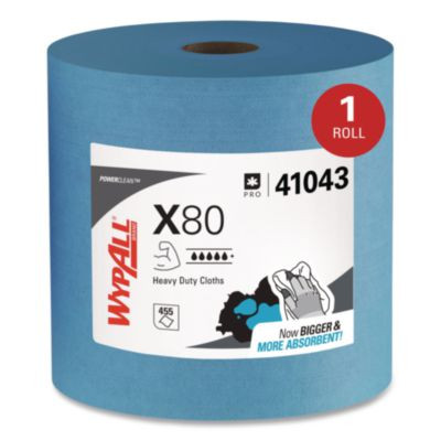 Power Clean X80 Heavy Duty Cloths, Jumbo Roll, 12.4 x 12.2, Blue, 455/Roll
