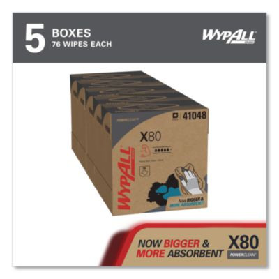 Power Clean X80 Cloths, Hydroknit, Pop-Up Box, 8.34 x 16.8, White, 76/Box, 5 Boxes/Carton