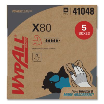 Power Clean X80 Cloths, Hydroknit, Pop-Up Box, 8.34 x 16.8, White, 76/Box, 5 Boxes/Carton