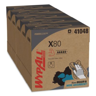 Power Clean X80 Cloths, Hydroknit, Pop-Up Box, 8.34 x 16.8, White, 76/Box, 5 Boxes/Carton