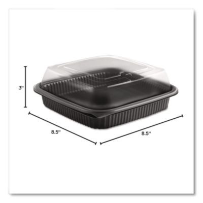 Culinary Squares Two-Piece Microwavable Container, Deep Lid, 36 Oz, 8.46 x 8.46 x 2.91, Clear/Black, Plastic, 150/Carton