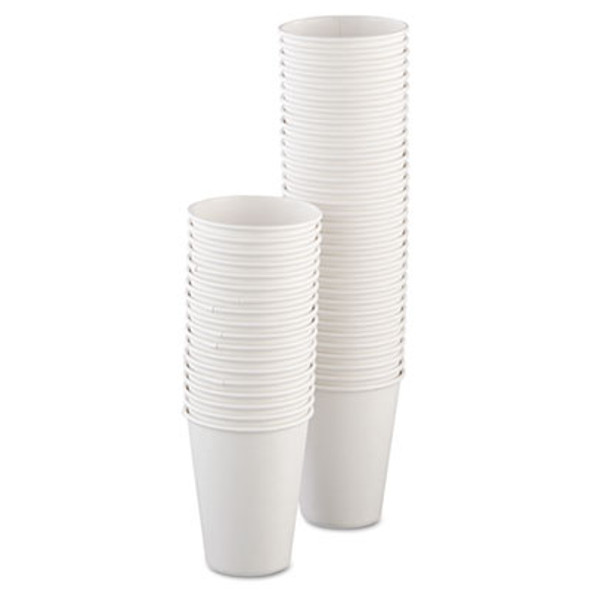 Single-Sided Poly Paper Hot Cups, 12 Oz, White, 50/Bag, 20 Bags/Carton