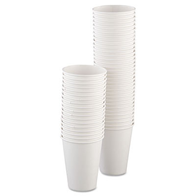 Single-Sided Poly Paper Hot Cups, 12 Oz, White, 50/Bag, 20 Bags/Carton