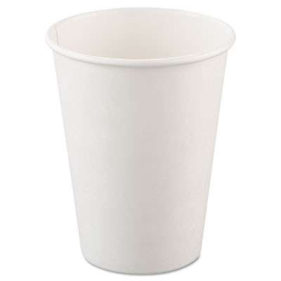 Single-Sided Poly Paper Hot Cups, 12 Oz, White, 50/Bag, 20 Bags/Carton