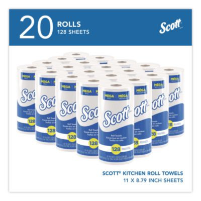 Kitchen Roll Towels, 1-Ply, 11 x 8.75, White, 128/Roll, 20 Rolls/Carton