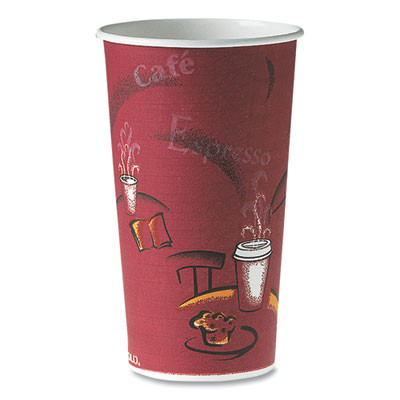 Single-Sided Poly Paper Hot Cups, 20 Oz, Bistro Design, 600/Carton