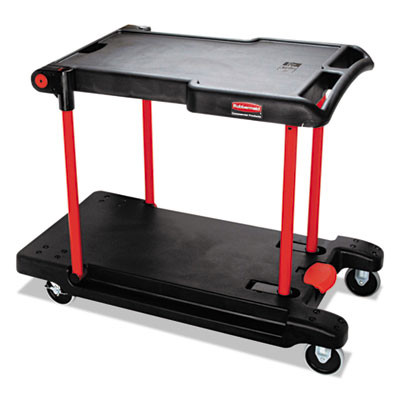 Convertible Utility Cart, Plastic, 2 Shelves, 400 Lb Capacity, 23.88" x 45.13" x 34.38", Black