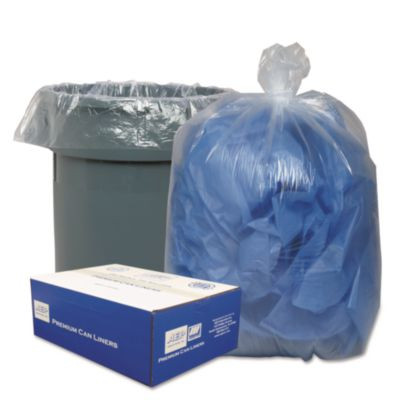 Linear Low-Density Can Liners, 56 Gal, 0.9 Mil, 43" x 47", Clear, 10 Bags/Roll, 10 Rolls/Carton